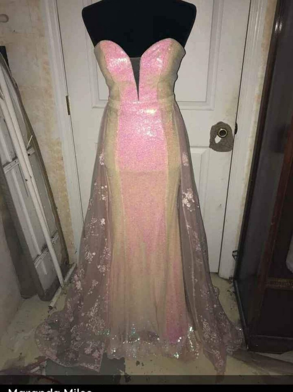 Strapless Pink Iridescent Sequin Evening Gown